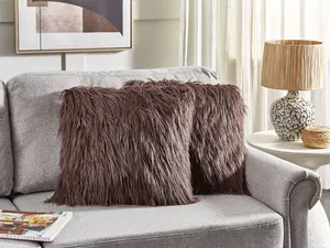 Set of 2 Cushions COROKIA Faux Fur 45 x 45 cm Solid Brown