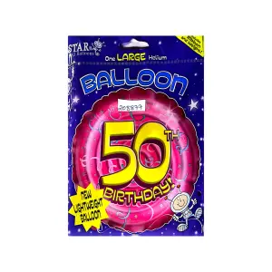 Star Lightweight 50th Birthday Foil Balloon Pink/Yellow/Blue (One Size)