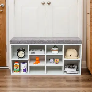 Shoe Bench Storage Rack Wooden Cabinet Cushion Seat Organiser Grey White 2016175