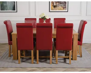 Dakota 182 x 92 cm Chunky Oak Large Dining Table and 8 Chairs Dining Set with Washington Burgundy Leather Chairs