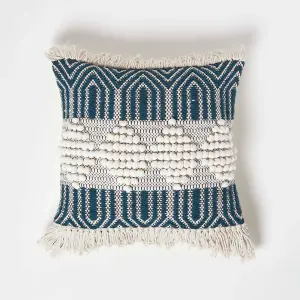 Homescapes Safi Handwoven Fringed Navy & Cream Kilim Cushion 45 x 45 cm