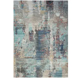 Blue Abstract Soft Distressed Fireside Living Area Rug 60cm x240cm