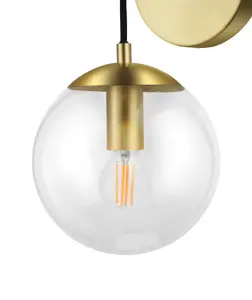 GoodHome Dacite Ball Clear Shade Satin Brass effect Wired LED Wall light