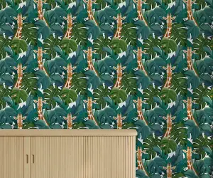 Bobbi Beck eco-friendly green tropical giraffe wallpaper