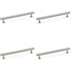 4 PACK - Straight Square Bar Pull Handle - Satin Nickel 192mm Centres SOLID BRASS Drawer