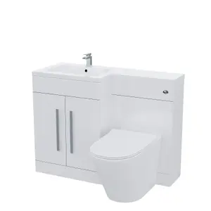 Nes Home Aric 1100mm Left Hand Vanity Sink Unit Back to Wall WC Rimless Toilet Bathroom Suit