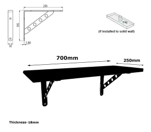 Solid Pine Rustical Shelf Dark Oak with 2406 Bracket 25x70cm