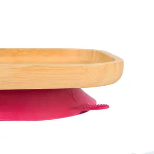 Tiny Dining - Children's Bamboo Suction Square Plate - Red