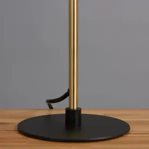 ValueLights Geneva Contemporary Matt Black and Satin Brass Stem Dome Table Lamp