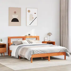 Berkfield Bed Frame without Mattress Wax Brown 150x200 cm King Size Solid Wood Pine