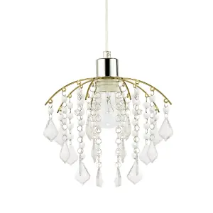 Traditional Waterfall Pendant Shade with Clear Acrylic Droplets and Gold Frame