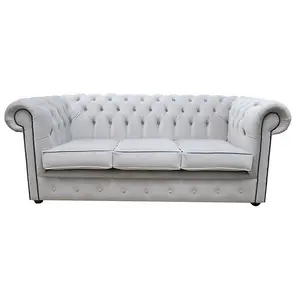 Chesterfield 3 Seater Passion Silver Velvet Fabric Sofa Bespoke In Classic Style