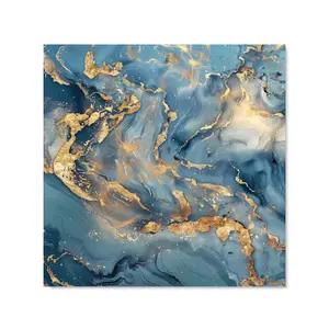 Azure And Gold Marble Effect Premium Glass Kitchen Splashback W900mm x H650mm