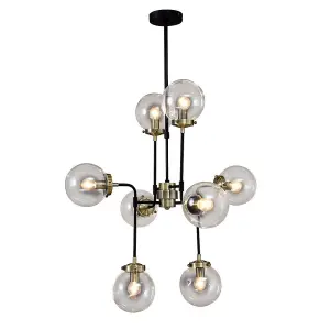 Luminosa Industrial And Retro Hanging Pendant Fixed Antique Bronze, Black 8 Light  with Clear Shade, E14