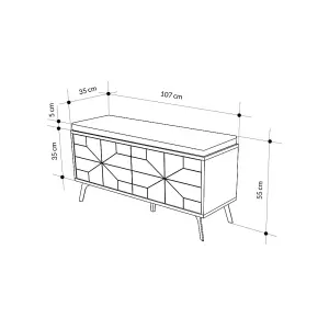 Decortie Modern Dune Shoe Storage Bench with Mocha Grey Fabric Seat 4 Doors Cabinet 107(W)cm Metal Legs Organizer Hallway