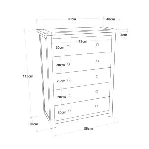 Lugo 5 Drawer Chest of Drawers Brass Knob