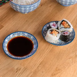 Nicola Spring Hand-Printed Sauce Dish - Japanese Style Porcelain Snack Salsa Dip Crockery - 10cm - Navy