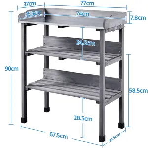 Yaheetech Grey 3-Tier Fir Outdoor Potting Bench Table with Storage Shelf