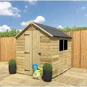 8 x 6 Garden Shed Pressure Treated T&G Single Door Apex Wooden Garden Shed - 2 Windows (8' x 6') / (8ft x 6ft) (8x6)