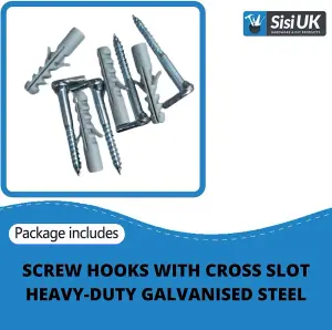 Screw Hooks with Cross Slot Heavy Duty Galvanized Steel Dresser Cup Pack of 4 with fixings (Hook Length 80mm, Thread 5.8mm)