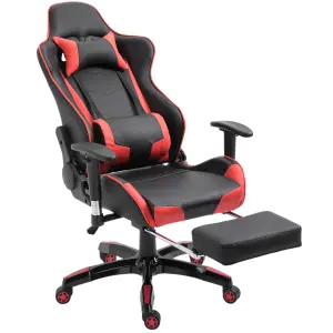 HOMCOM High Back Gaming Chair PU Leather Computer Chair with Footrest, Red