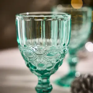 Set of 4 Vintage Luxury Turquoise Drinking Wine Glass Wine Goblets 350ml