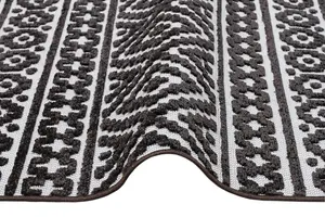 Black Outdoor Rug, Geometric Stain-Resistant Rug For Patio Decks, 3mm Modern Outdoor Luxurious Area Rug-160cm X 220cm