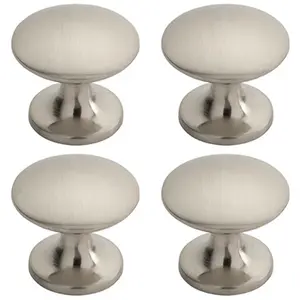 4x Fingertip Cabinet Door Knob 30mm Diameter Satin Nickel Cupboard Handle