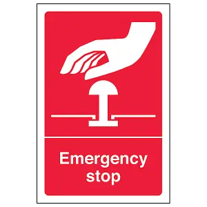 Emergency Stop Button Red Safety Sign - Adhesive Vinyl - 200x300mm (x3)