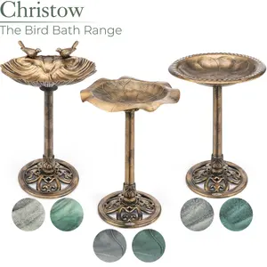 Garden Bird Bath Ornate Resin Birdbath With Rustic Metal Effect H60cm Green Christow