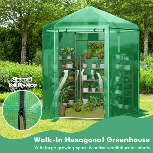 Costway Walk-in Greenhouse Planter Grow Tent Hexagon Grow House W/ Roll-up Zippered Door