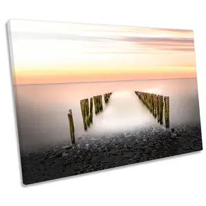 Breaking the Wave Seascape Sunset Orange CANVAS WALL ART Print Picture (H)81cm x (W)122cm