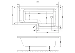 L Shape Right Hand Shower Bath Tub with Leg Set (Waste & Panels Not Included) - 1600mm - Balterley