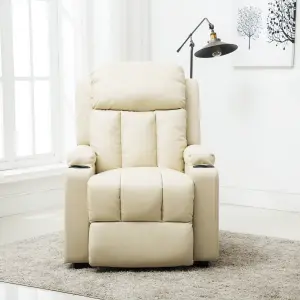 Studio Leather Recliner W Drink Holders Armchair Sofa Chair Cinema Gaming Cream