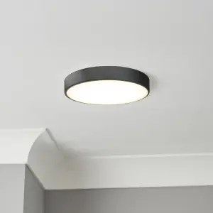 GoodHome Wapta Flush Matt Metal & plastic Black Bathroom LED Ceiling light