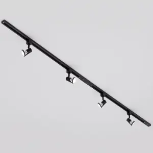 Litecraft Harlem Black 4 Head 2m Straight Kitchen Ceiling Light with LED Bulbs