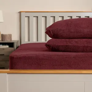 Teddy Fleece Pillowcase Cover Bedding Set 4 x Thermal, 50 x 75cm -  Burgundy