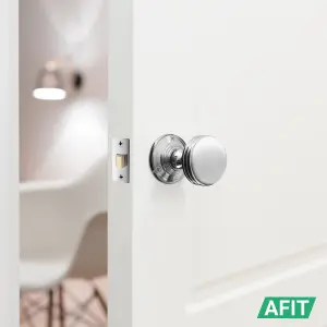 AFIT Lined Door Knob Set Polished Chrome - 1 Pair of Mortice Knobs (55mm) & Latch (76mm) for Internal Doors