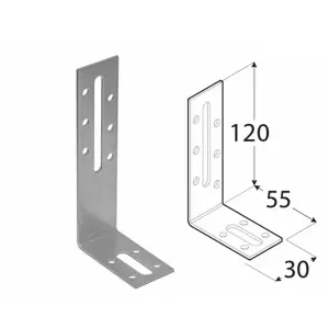 Pack of 10 Heavy Duty Adjustable 2mm Galvanised Angle Brackets 120x55x30mm