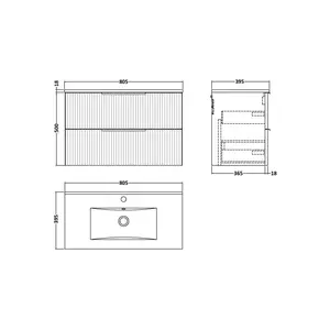 Fluted 805mm Wall Hung Single Vanity Unit Satin White