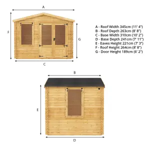 Waltons 2.6m x 3.3m Wooden 19mm Log Cabin Outdoor Garden Room Summerhouse Shed