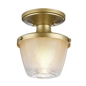 Elstead Dublin 1 Light Semi-Flush Mount, Painted Natural Brass, IP44, E27