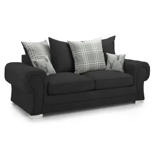 Milan Fabric 3 Piece Sofa Suite Black Scatter Back Chesterfield Style