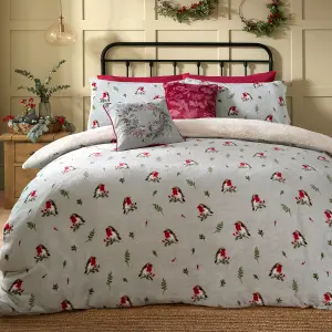 Winter Robin Plush Duck Egg Duvet Cover Set