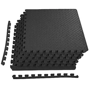 Wadan 4pc 60x60cm Black Leaf Interlocking Eva Floor Tiles, 16 SQ FT Non Slip Gym Flooring Mat Exercise Mats for Home Workout