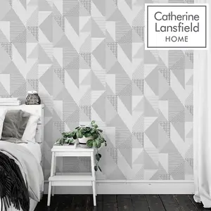 Catherine Lansfield Grey Geometric Pearl Effect Embossed Wallpaper