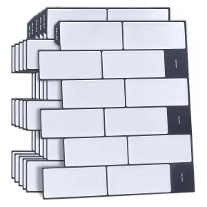 30.5 x 30.5cm 3D Tile Stickers Peel and Stick Backsplash Splashback Decals Tile Transfer - White Metro Glossy 12 Sheets