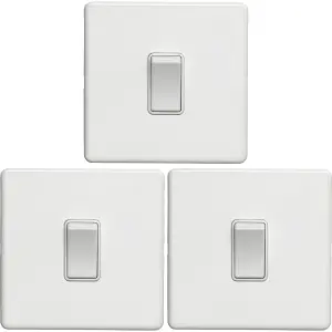 3 PACK 1 Gang Single Light Switch SCREWLESS MATT WHITE 2 Way 10A Slim Rocker