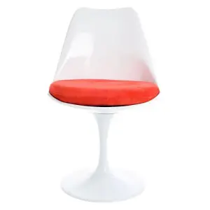 Tulip Set - White Medium Circular Table and Four Chairs with Luxurious Cushion Red