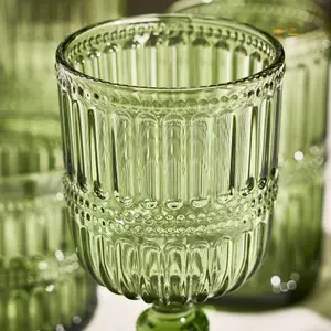 Set of 12 Luxury Embossed Green Drinking Wine Glass Wine Goblets 300ml